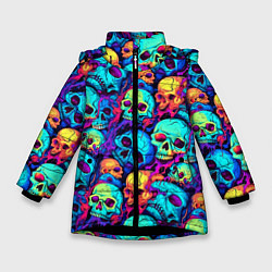 Зимняя куртка для девочки Яркие кислотные черепа