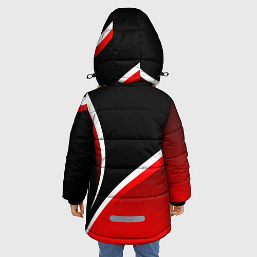 Зимняя куртка для девочки Кавасаки - красные волны / 3D-Светло-серый – фото 4