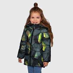 Куртка зимняя для девочки Черная текстура с зелеными камнями, цвет: 3D-черный — фото 2