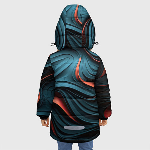 Зимняя куртка для девочки Сине-оранжевая абстрактная волна / 3D-Черный – фото 4