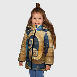 Куртка зимняя для девочки Синий золотой декоративный орнамент, цвет: 3D-красный — фото 2