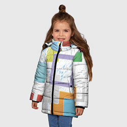Куртка зимняя для девочки Абстрактный фон красочные квадраты гранж, цвет: 3D-светло-серый — фото 2