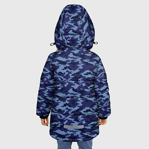 Зимняя куртка для девочки Камуфляж охрана синий / 3D-Черный – фото 4