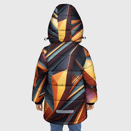 Зимняя куртка для девочки Разноцветная 3D геометрия узоров метавселенной / 3D-Черный – фото 4