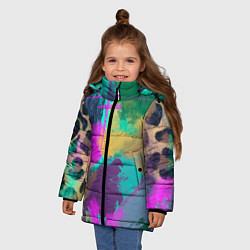 Куртка зимняя для девочки Пятна краски и леопардовая шкура абстракция, цвет: 3D-светло-серый — фото 2