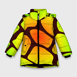 Куртка зимняя для девочки Коричневая сеть с цветными пятнами, цвет: 3D-черный