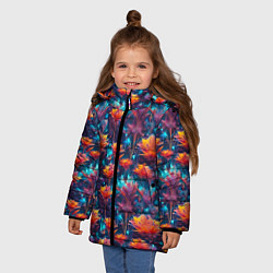 Куртка зимняя для девочки Футуристические цветы узор, цвет: 3D-красный — фото 2
