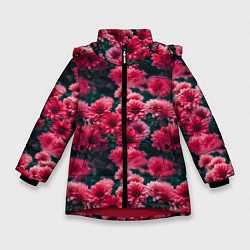 Куртка зимняя для девочки Красные цветы узор, цвет: 3D-красный
