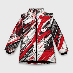 Куртка зимняя для девочки Спонтанные брызги красные, цвет: 3D-черный