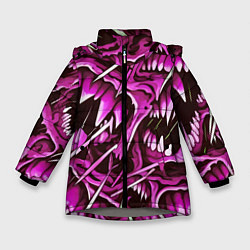 Куртка зимняя для девочки Розовые кислотные клыки, цвет: 3D-светло-серый