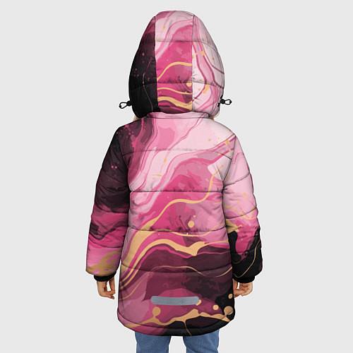 Зимняя куртка для девочки Абстрактный черно-розовый мраморный узор / 3D-Светло-серый – фото 4