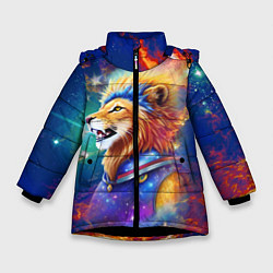 Куртка зимняя для девочки Космический лев - неоновое свечение, цвет: 3D-черный