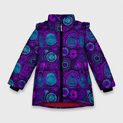 Куртка зимняя для девочки Неоновые круги узор, цвет: 3D-красный