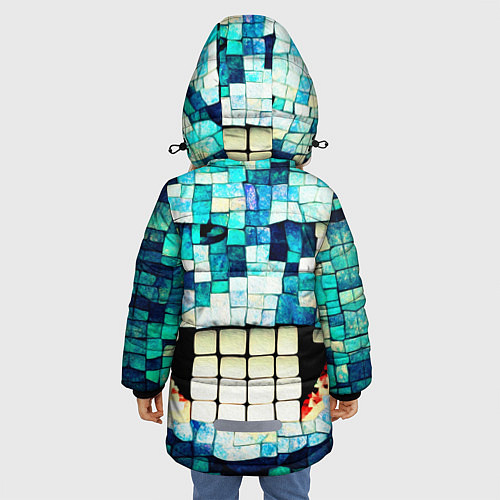 Зимняя куртка для девочки Смайлик из бирюзовой мазайке / 3D-Черный – фото 4