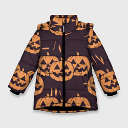 Куртка зимняя для девочки Фонарь джек в грандж стиле halloween тыква cartoon, цвет: 3D-черный