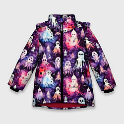 Зимняя куртка для девочки Хэллоуин Акварельные привидения