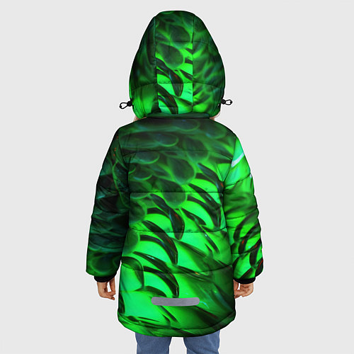 Зимняя куртка для девочки Зеленая объемная текстура / 3D-Черный – фото 4