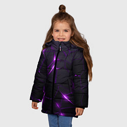Куртка зимняя для девочки Неоновые плиты с фиолетовым свечением, цвет: 3D-черный — фото 2