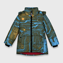Куртка зимняя для девочки Кибер схемы Синий и жёлтый, цвет: 3D-красный