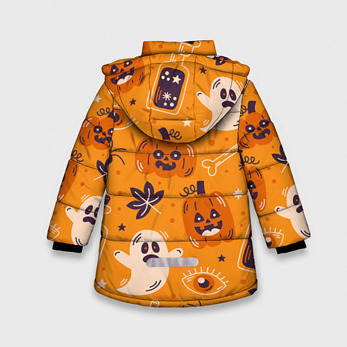 Зимняя куртка для девочки Хэллоуин - тыквы и приведенья / 3D-Светло-серый – фото 2