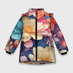 Куртка зимняя для девочки Водянная лилия лотосы кувшинки, цвет: 3D-светло-серый