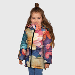 Куртка зимняя для девочки Водянная лилия лотосы кувшинки, цвет: 3D-светло-серый — фото 2