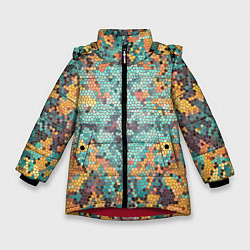Зимняя куртка для девочки Яркий мозаичный узор