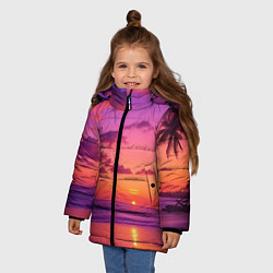 Куртка зимняя для девочки Пляж vice city, цвет: 3D-красный — фото 2