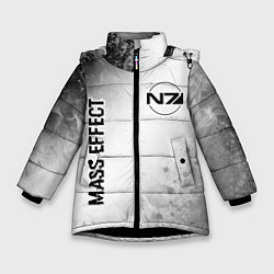 Куртка зимняя для девочки Mass Effect glitch на светлом фоне: надпись, симво, цвет: 3D-черный