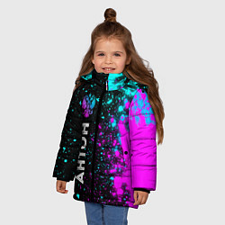 Куртка зимняя для девочки Антон и неоновый герб России: по-вертикали, цвет: 3D-черный — фото 2