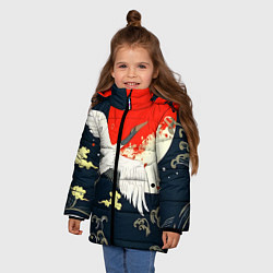 Куртка зимняя для девочки Кимоно с японскими журавлями, цвет: 3D-черный — фото 2