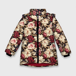 Зимняя куртка для девочки Винтажные цветы паттерн