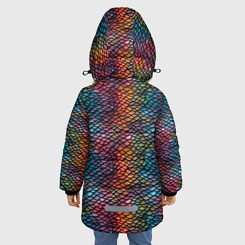 Зимняя куртка для девочки Разноцветная чешуя дракона / 3D-Черный – фото 4
