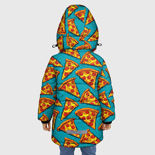 Зимняя куртка для девочки Кусочки пиццы на синем фоне / 3D-Черный – фото 4