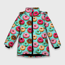 Зимняя куртка для девочки Разноцветные пончики паттерн