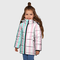 Куртка зимняя для девочки Полоска Барби и Кена - сплит: нежно-мытный и розов, цвет: 3D-черный — фото 2