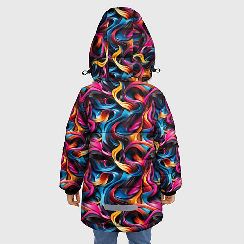 Зимняя куртка для девочки Неоновые ленты узор / 3D-Черный – фото 4