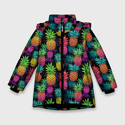 Куртка зимняя для девочки Разноцветные ананасы паттерн, цвет: 3D-черный