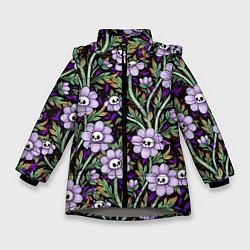 Куртка зимняя для девочки Цветы с черепами, цвет: 3D-светло-серый