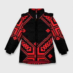 Куртка зимняя для девочки Национальный черный, цвет: 3D-красный