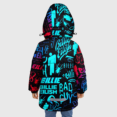 Зимняя куртка для девочки Billie Eilish neon pattern / 3D-Черный – фото 4