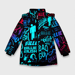Куртка зимняя для девочки Billie Eilish neon pattern, цвет: 3D-черный