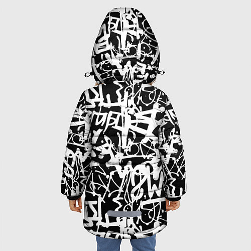 Зимняя куртка для девочки Граффити черно-белый паттерн / 3D-Черный – фото 4