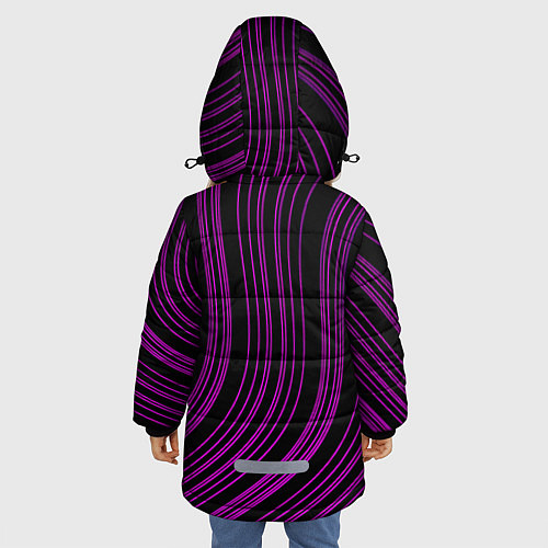 Зимняя куртка для девочки Абстракция фиолетовые линии / 3D-Черный – фото 4