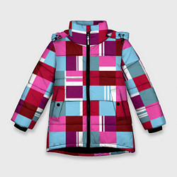 Зимняя куртка для девочки Ретро квадраты вишнёвые
