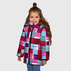 Куртка зимняя для девочки Ретро квадраты вишнёвые, цвет: 3D-черный — фото 2