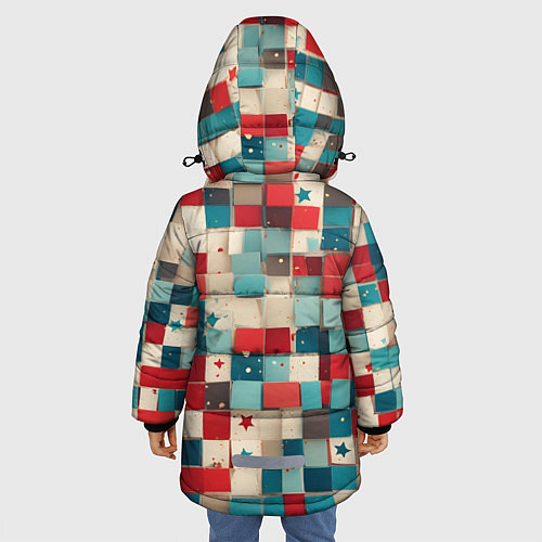 Зимняя куртка для девочки Ретро квадраты ванильные / 3D-Красный – фото 4