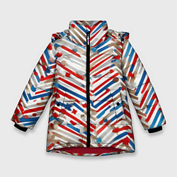 Зимняя куртка для девочки Новогодние линии синий и красный