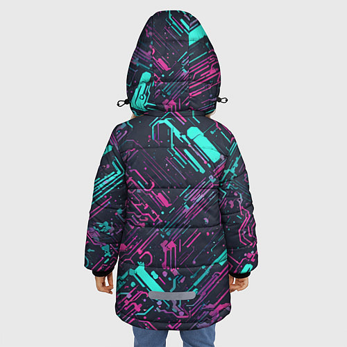 Зимняя куртка для девочки Киберпанк линии синие и розовые / 3D-Черный – фото 4