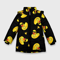 Зимняя куртка для девочки Жёлтая уточка в в темных очках и цепочке на черном